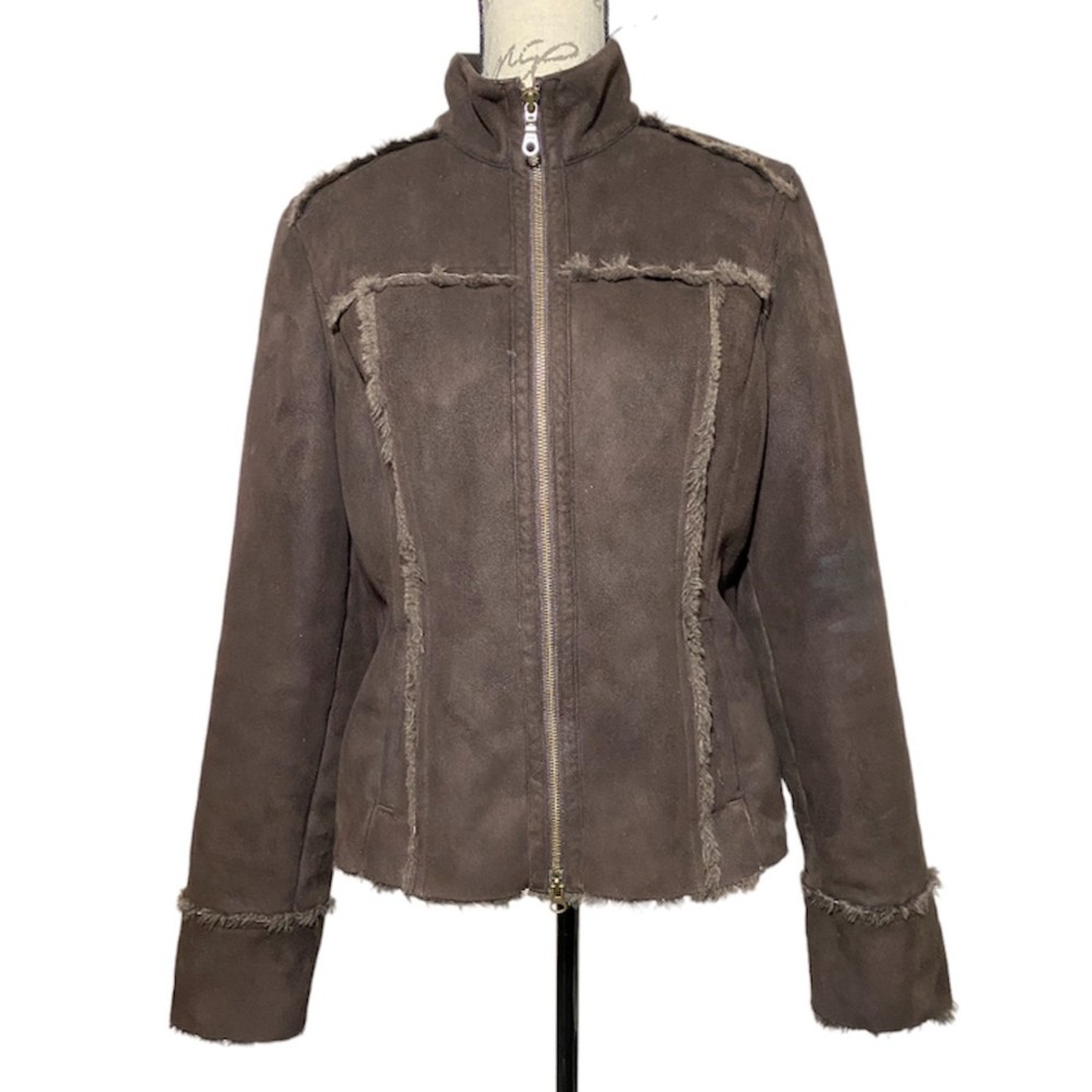 Calvin Klein Jeans Women’s Suede and Faux Fur Brown Jacket Size XL/TG